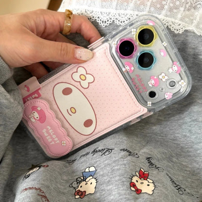 Luxury Pink Melody Holder Cute cartoon Sparkling My Melody Polka Dots Leather Phone Case For iPhone