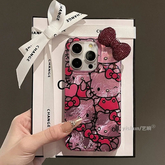 Blink Hello Kitty Diamond Bowknot Lustre Lining Hard Phone Case For iPhone
