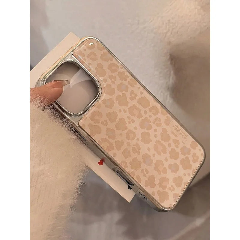 InsYellow Leopard Pattern Light Luxury  Silver Edge TPU Anti-Drop Phone Case For iPhone