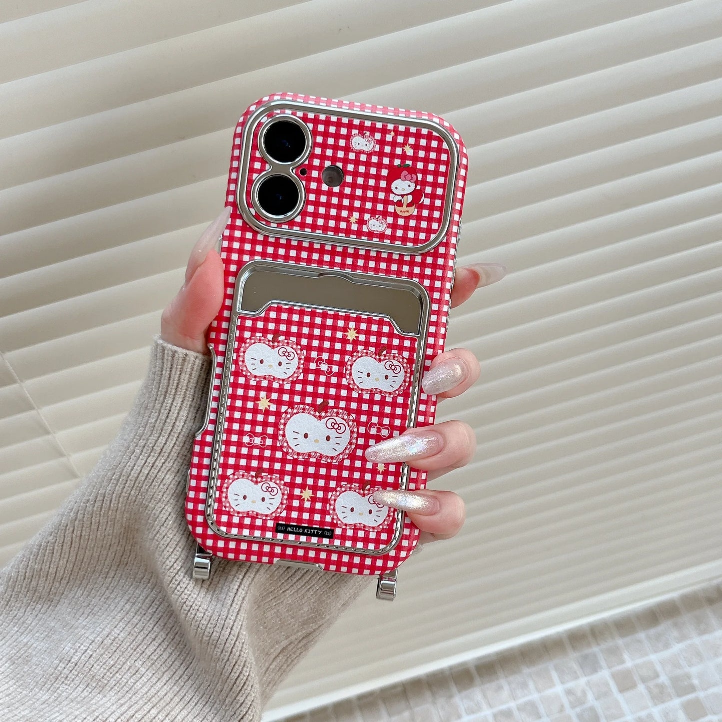 Cute Red Checkered Kitty Cat With Wristband Phone Case For iPhone