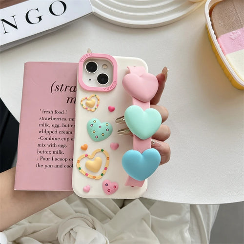 3D Love Heart Wrist Strap Phone Case For iPhone