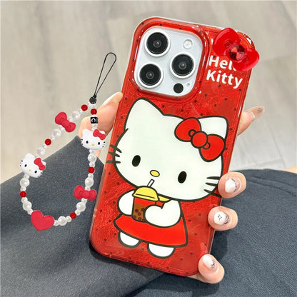 Hello Kitty Red Strap Bow Wave Point Phone Case For iPhone