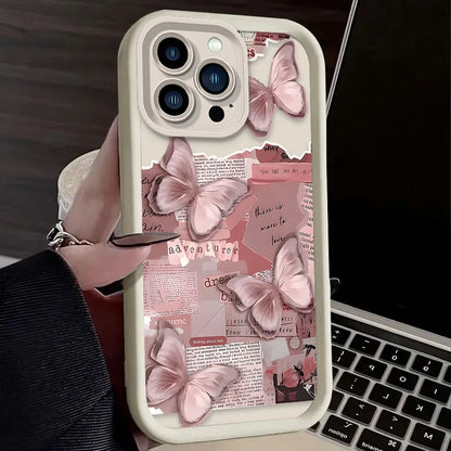 Pink Butterfly Aesthetic Silicone Phone Case For iPhone