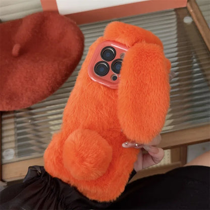 3D Cute Cartoon Rabbit Ears Furry Plush Phone Case For iPhone