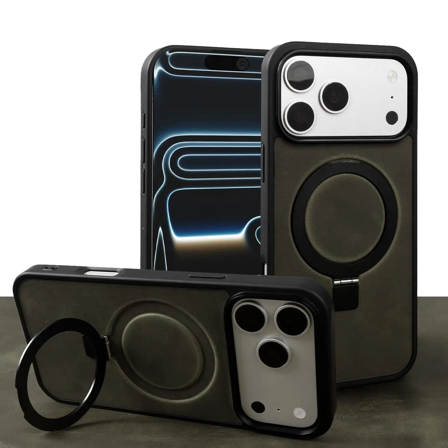 Magnetic Rotating Bracket Genuine Leather Phone Case For iphone