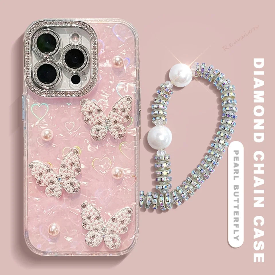 Bling Glitter Heart Pearl Phone Case For iPhone