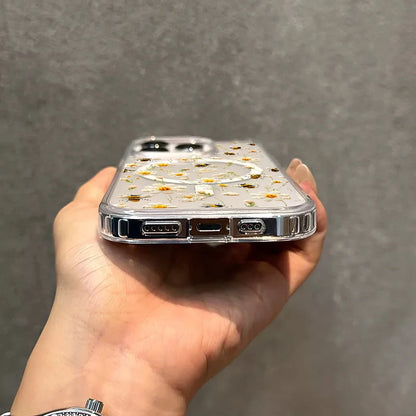 Honeybee Flower Pattern Magnetic Clear Phone Case For iPhone