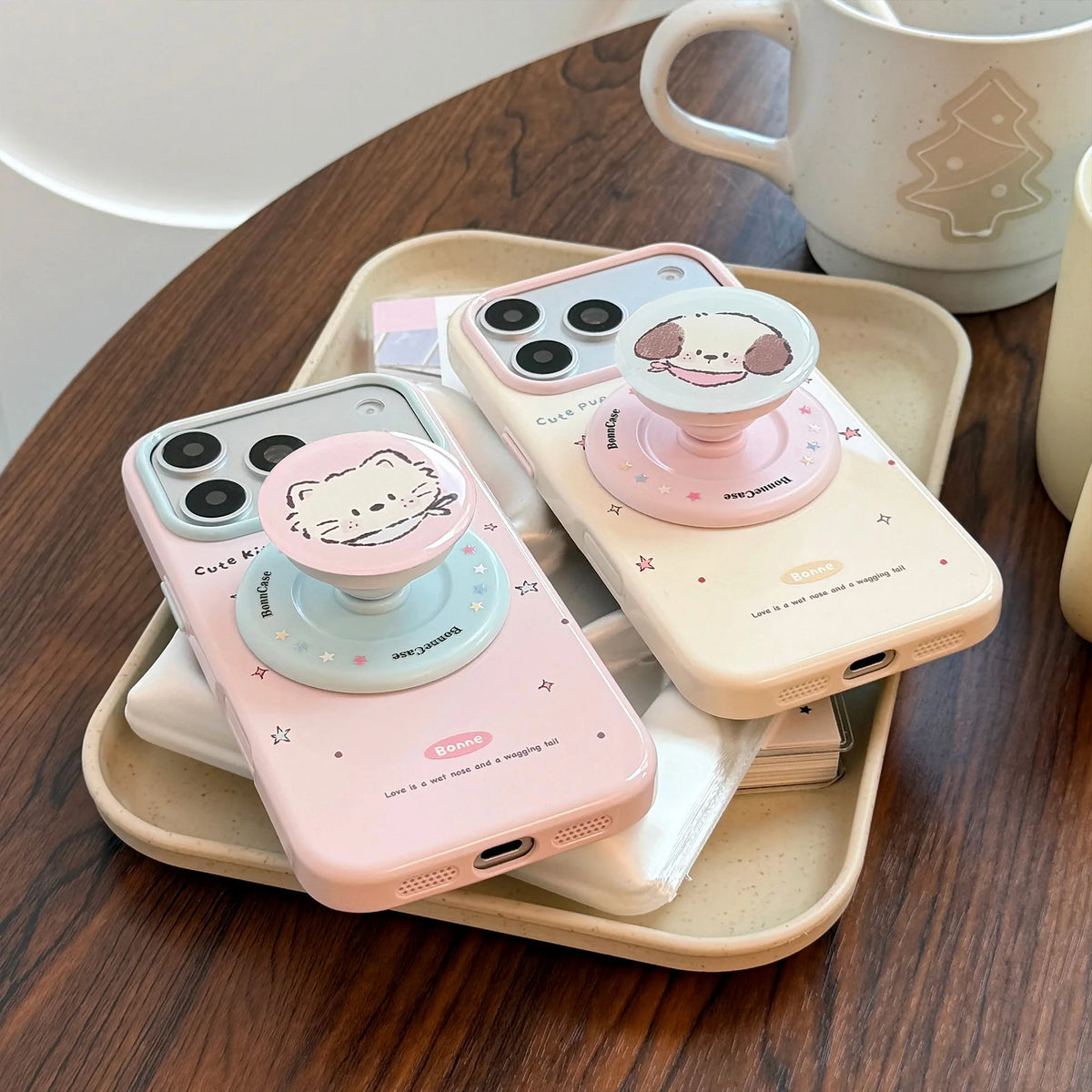 Korean Colorful Stars Cartoon Kitten Puppy Magnetic Holder Phone Case For iPhone