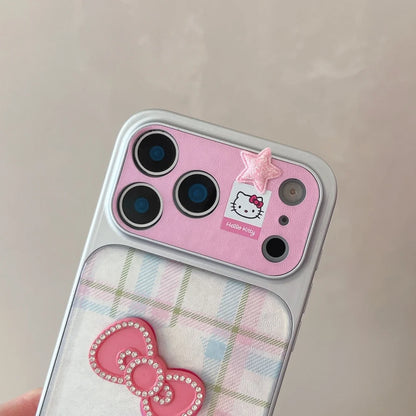 Luxury Cute Drip Glue Color Changing Grid Pattern Kitty Phone Case For iPhone