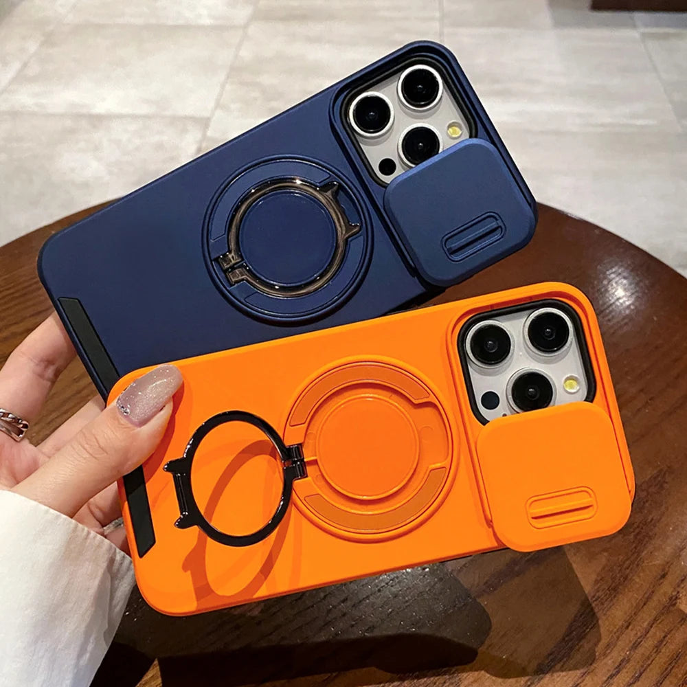 Rotation Stand Slide Camera Protector Magnetic Phone Case For iPhone