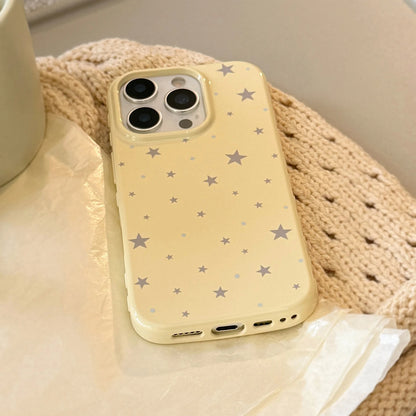 Korean Style Yellow Full Screen Grey Stars Soft Phone Case For iPhone