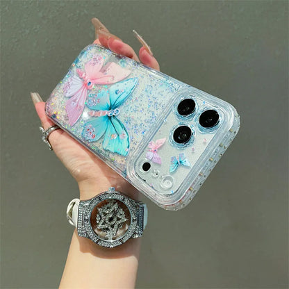 Luxury Sequins Pink Blue Diamond Butterfly Glitter Phone Case For iPhone