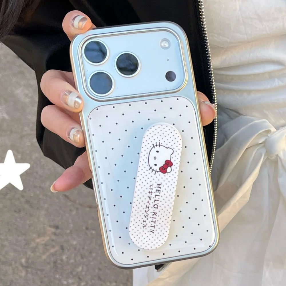 Electroplating Wave Point With Kitty Bracket Phone Case For iPhone