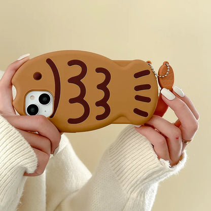 Cute Cartoon Animal 3D Taiyaki Fish Silicone Phone Case For iPhone