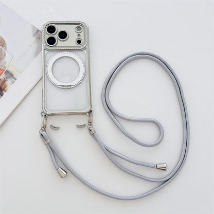 Flash Diamond Necklace Cord Rope Lanyard Plating Magnetic Clear Bracket Case For iPhone