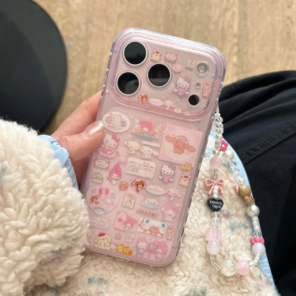 Cute Transparent Pink Kitty Stickers Phone Case For iPhone