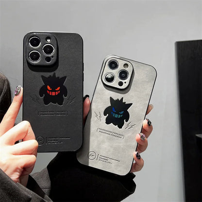 Funny Cartoon Anime Gengar Faux Leather Laser Phone Case For iPhone