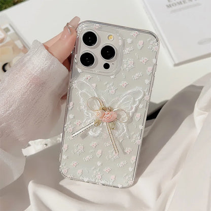 Korean 3D Butterfly Flower Lace Pendant Phone Case For iPhone