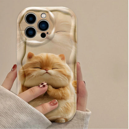 Cute Cartoon Funny Fat Cat Wavy Phone Case For iPhone