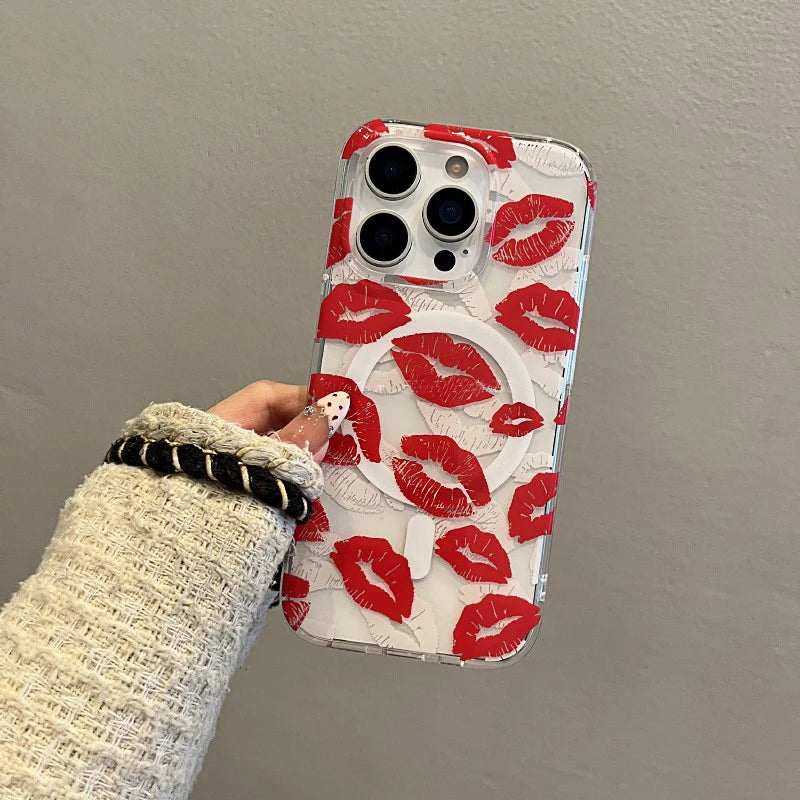 Red Lip Print For Magsafe Magnetic Wireless Charing Phone Case