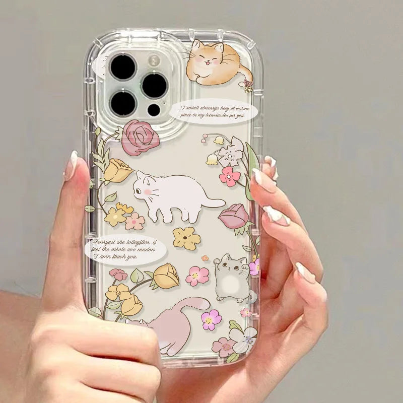 Korean Lovely Cat Pink Phone Case For iPhone