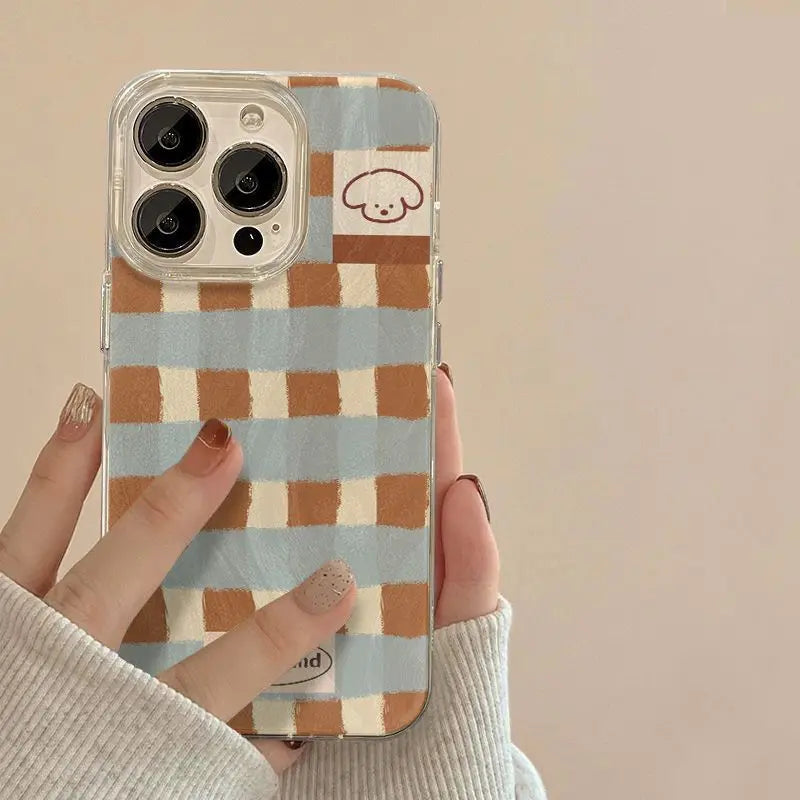 Grid Pattern Puppy Clear Phone Case