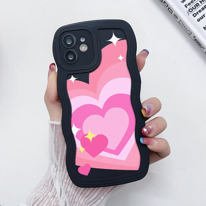 Love Heart Wavy Curved Edge Phone Case For iPhone