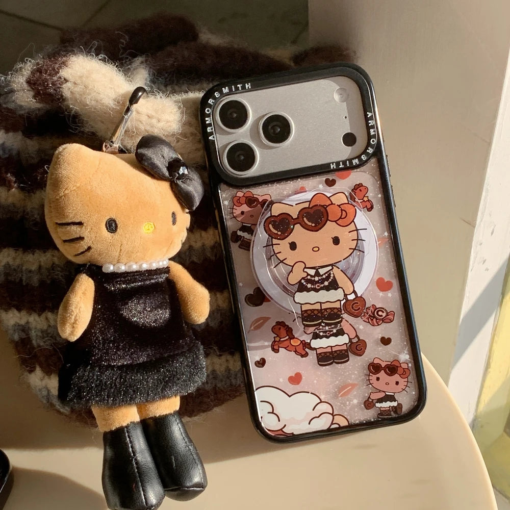 Magnetic Grip Holder Magsafe Wireless Charge Sanrio Hello Kitty Phone Case For iPhone