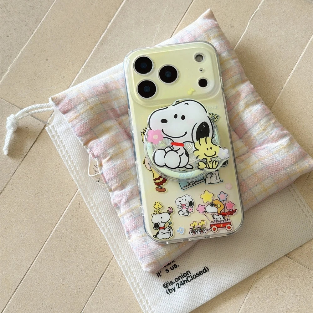 Snoopy Charlie Brown Cute Cartoon Magnetic Holder Magsafe Wireless Charge Phone Case For iPhone