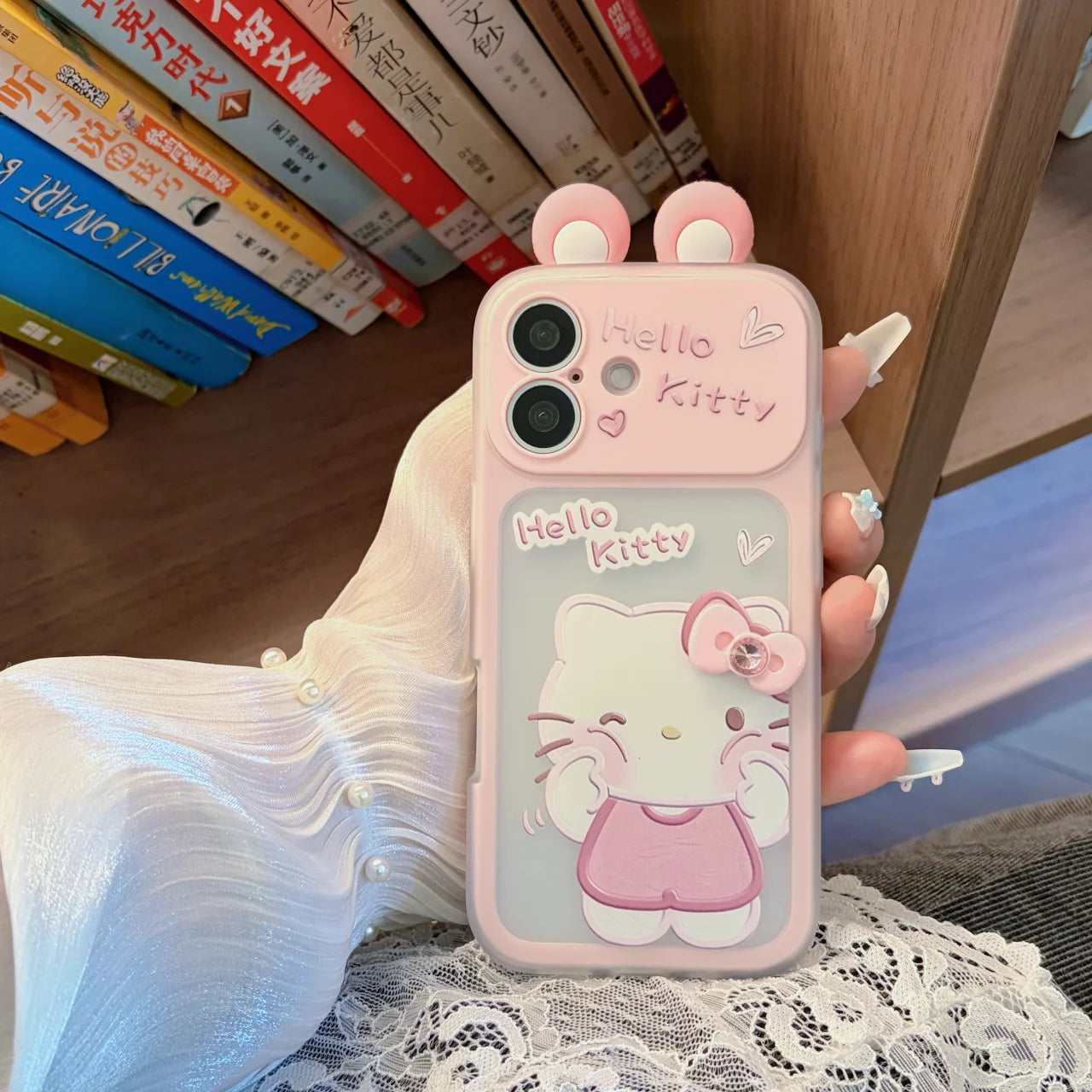 3D Bow Sanrio Hello Kitty Rabbit Ears Lens Protection Case For iPhone