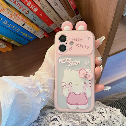 3D Bow Sanrio Hello Kitty Rabbit Ears Lens Protection Case For iPhone