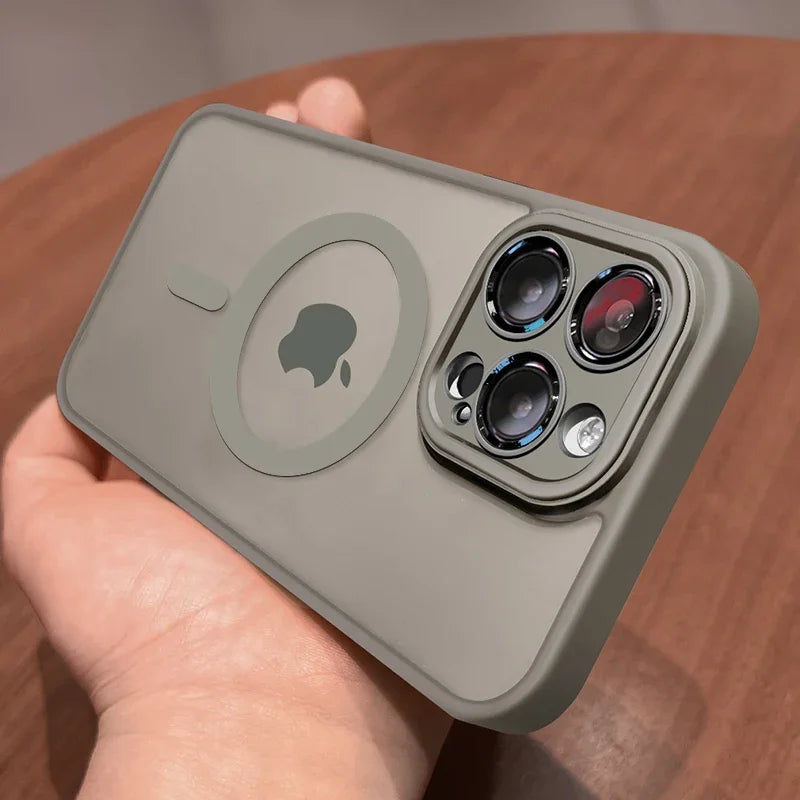 Magnetic Luxury Lens Protector Matte Translucent Case For iPhone