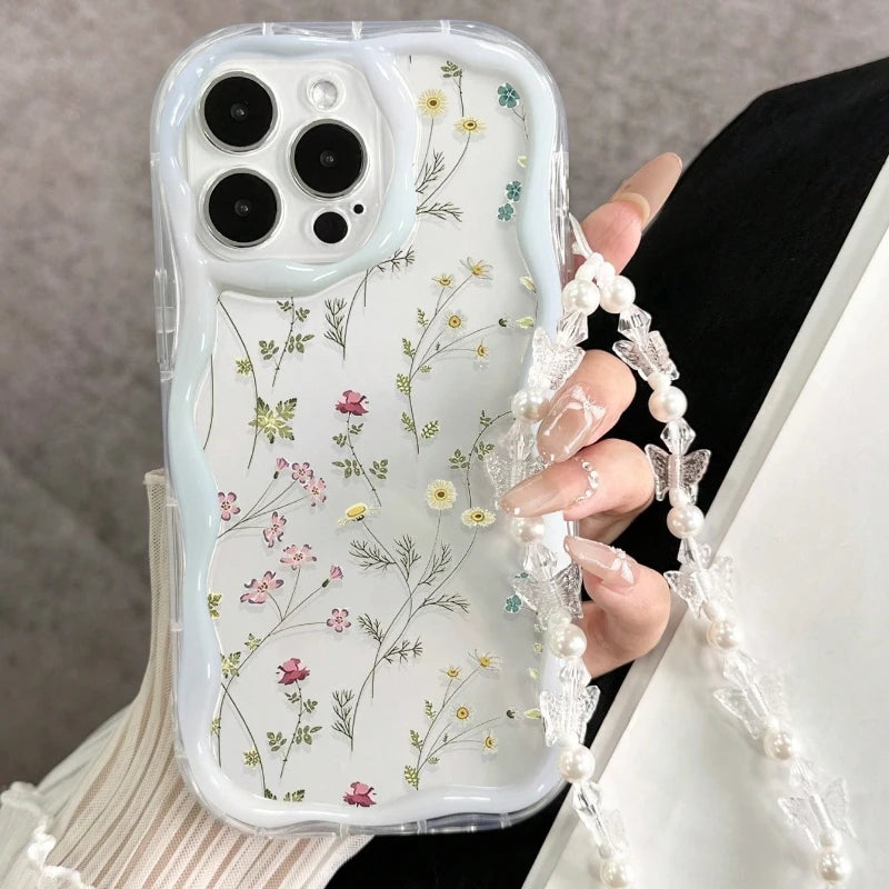 Colorful Flower Wavy Cream Print Phone Case For iPhone