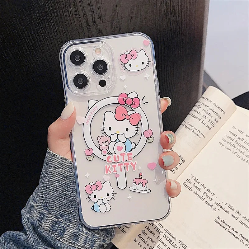 Korean Cartoon Hello Kitty Kuromi Bracket Magnetic Phone Case For iPhone