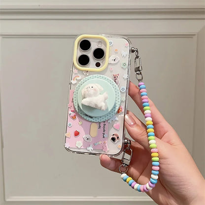 Clear Cute Puppy Magnetic Stand Phone Case