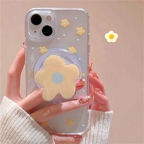 Cute 3D Flower Stand For Magsafe Wireless Charge Phone Case For iPhone