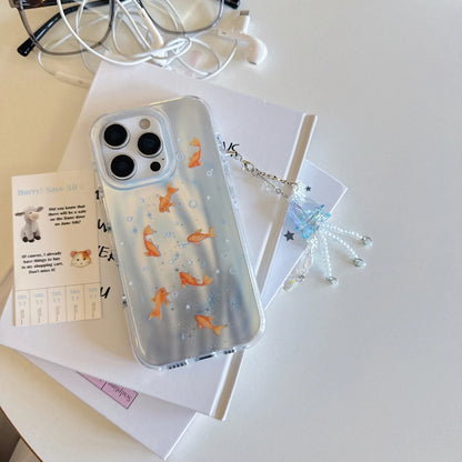 Creative INS Gradient Blue Goldfish & Star Patterns with Beaded Charm Phone Case