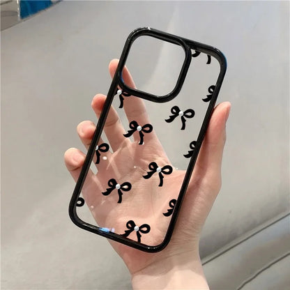 Romantic Heart Black Bow Clear Phone Case