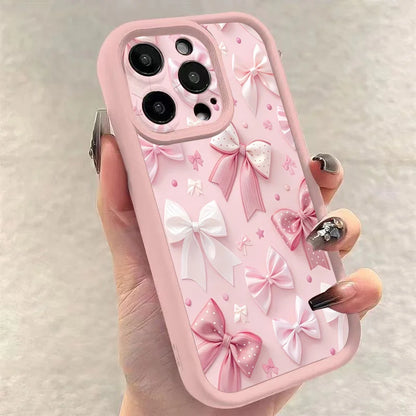 Korea Pink Bowknot Pattern Soft Phone Case For iPhone