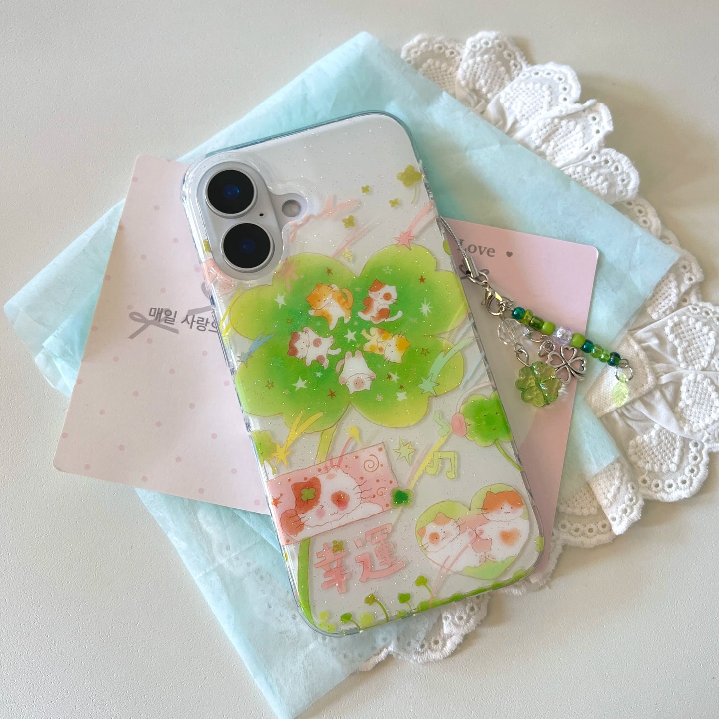 Cartoon cute Lucky Cat Clover Star Phone C ase