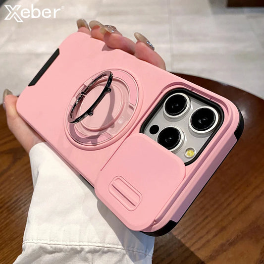 Rotation Stand Slide Camera Protector Magnetic Phone Case For iPhone