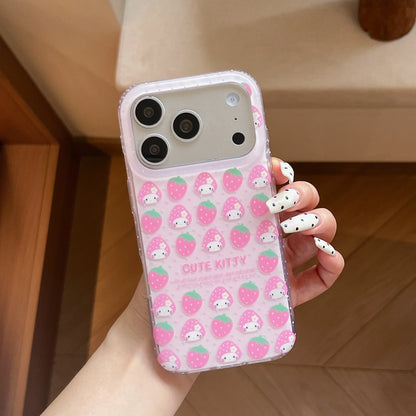 Fashion Phone Cases Kawaii KT Strawberry Print Phone Case Pink For iPhone