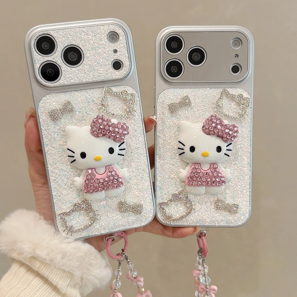 Sanrio Hello Kitty Bling Glitter Pearl 3D Cute Cartoon  Phone Case For iPhone