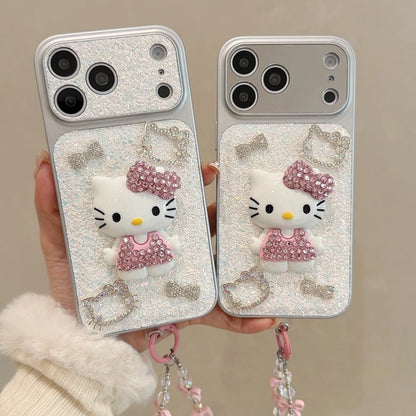 Sanrio Hello Kitty Bling Glitter Pearl 3D Cute Cartoon  Phone Case For iPhone