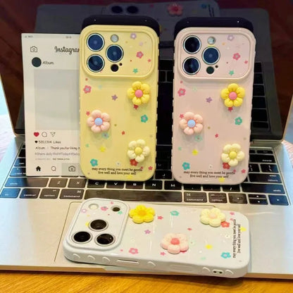 Cute 3D Colorful Flowers Dopamine Phone Case For iPhone