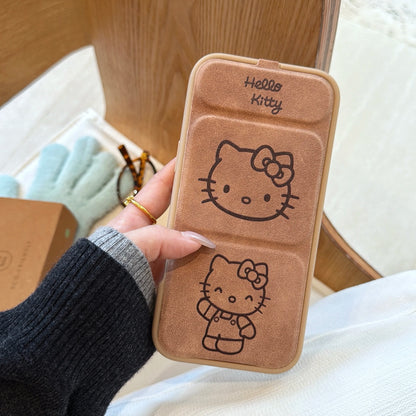2 in 1 Brown Kitty Flip Cover Cartoon Flip Stand Phone Holder Case For iPhone