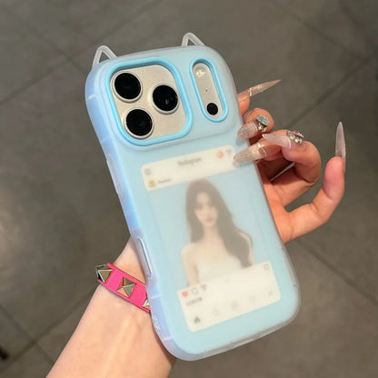 Cute Cartoon Cat Ear 2in 1 Case For iPhone