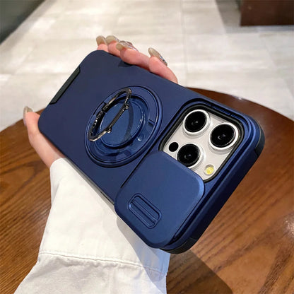 Rotation Stand Slide Camera Protector Magnetic Phone Case For iPhone