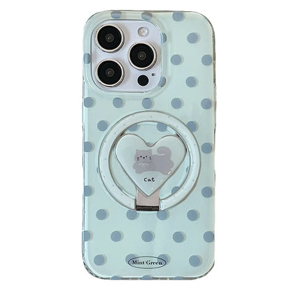 Mint Green Polka Dot Magnetic Holder Stand Phone Case