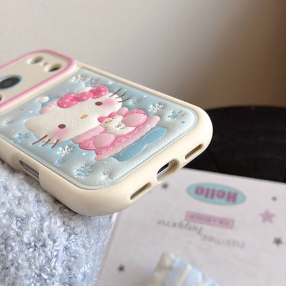 Cute Cartoon Hello Kitty Luxury Embossed Leather Phone Case For iPhone